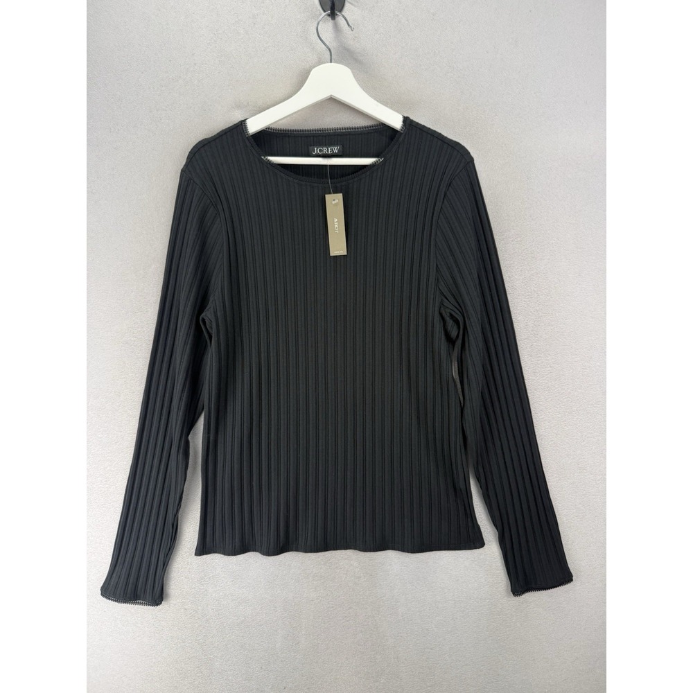 J.Crew Black Ribbed Lace Trim Long Sleeve Top NWT Women's 2X Soft Stretch Tee